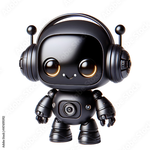 3D Cute black robot AI isolated on white background