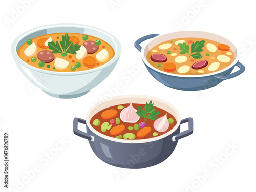 vector illustration of a german food Eintopf (Hearty One-Pot Stew with Meat, Vegetables, and Legumes)