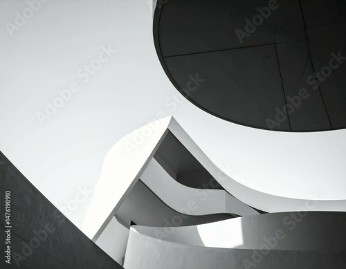 Modern Architecture Design: Abstract Black and White Curved Walls and Ceiling Interior Structure
