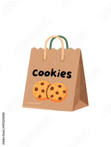 Cartoon Paper Bag with Cookies Text and Chocolate Chip Cookie Graphic on transparent background Background