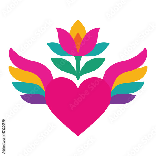 Mexican Otomi flower illustration, Vibrant Fiesta Flower Art, Colorful floral Design, Colorful Mexican Flower Fiesta clipart
