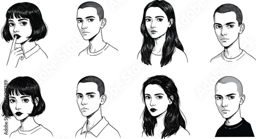 Minimalist Black & White Vector Portraits
