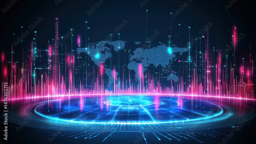 Obraz premium Blue and Red Abstract Tech Network with Glowing Lines