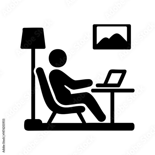 Person working remotely on laptop in lounge