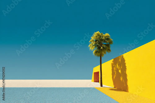 minimalist digital illustration of a simple horizontal line dividing blue (ocean) and yellow (sand) areas