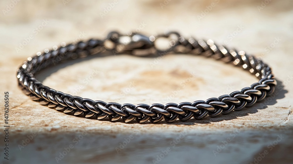 Fototapeta premium Thin chain bracelet displayed on light stone texture