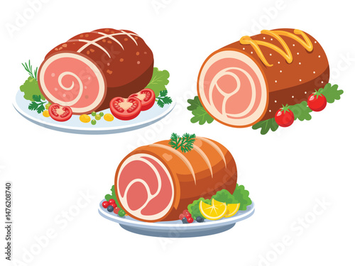 vector illustration of a german food Gefüllter Schweinebraten (Stuffed Roast Pork)