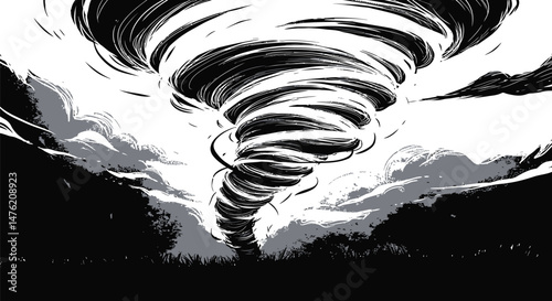 Abstract Black and White Tornado Spiral