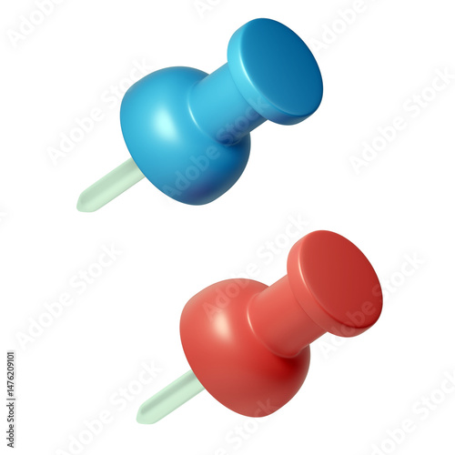 blue and red push pin 3D render