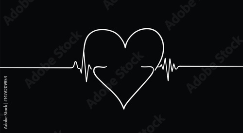Abstract Heartbeat Heart - Black and White
