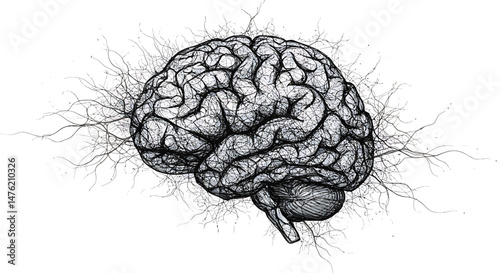 Abstract Brain Neurons, Black and White