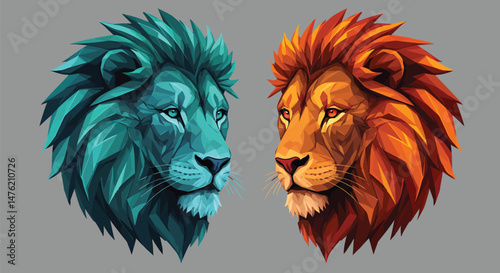 Abstract Geometric Lion Face, Symmetrical Design