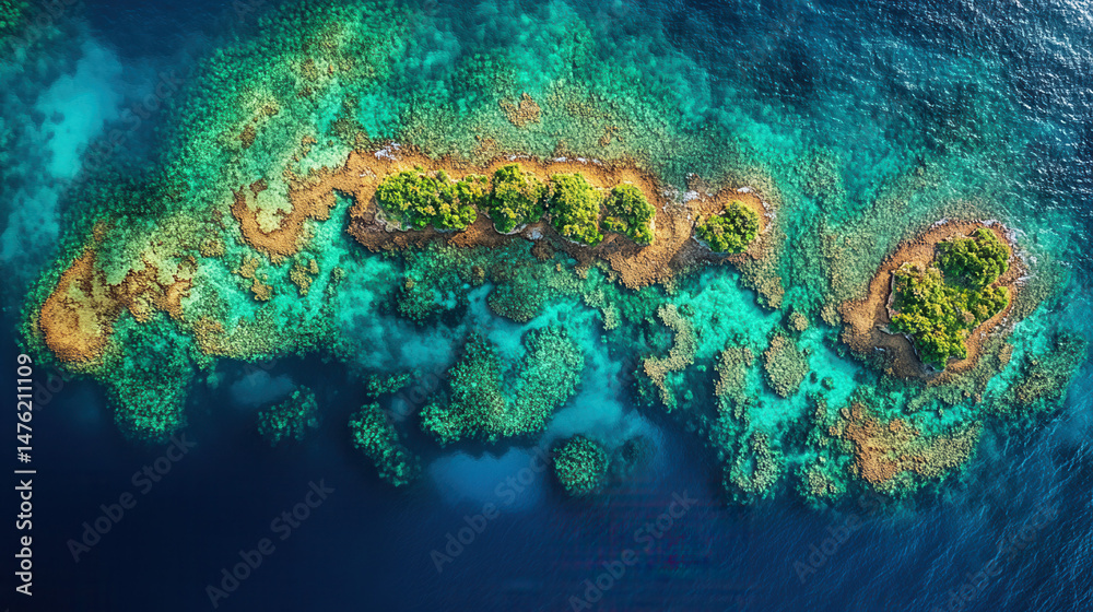 Obraz premium top-down view of colorful coral reef system 