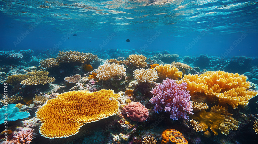 Naklejka premium top-down view of colorful coral reef system