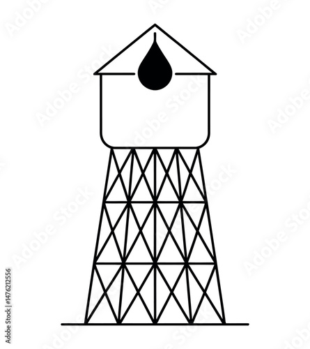 Antenna Tower, minimal geometric black and white line art illustration of a radio transmission structure