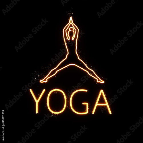 Glowing Warrior Yoga Pose, Futuristic Golden, Strength and Balance Art