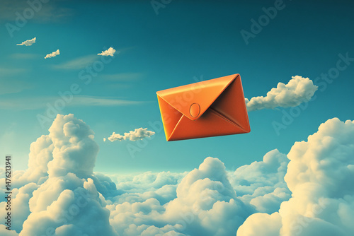Orange Envelope Soaring Above Clouds Digital Art,