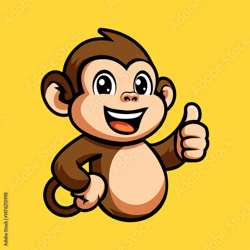 friendly funny smiling mascot half body monkey giving thumb up vector illustration design	