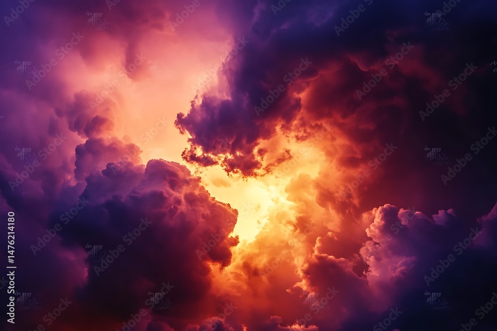 Fototapeta premium Burning Fire Clouds in the Sky at Sunset