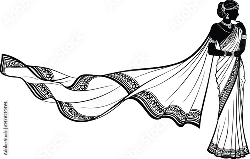 Elegant Woman in Saree Silhouette