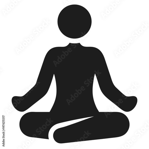Black silhouette depicting person in meditation pose on a white background