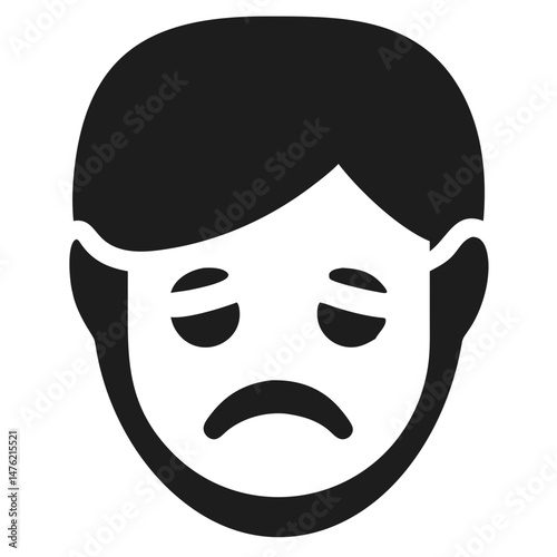 Black silhouette of a face expressing sadness or depression in a simple design