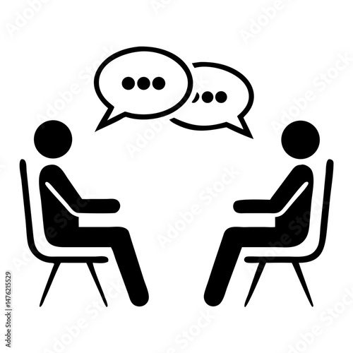 Black silhouette of a therapist and patient sitting together talking in vector illustration