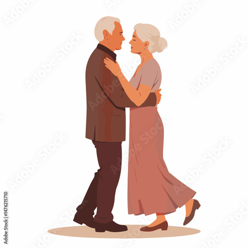 Elderly couple dancing slowly in embrace, celebration of love