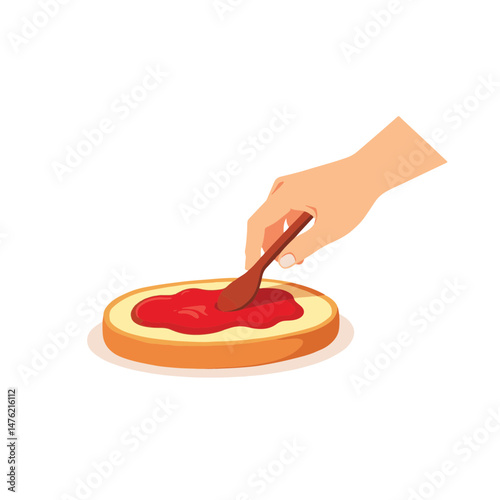 Hand spreading jam on bread, simple culinary illustration