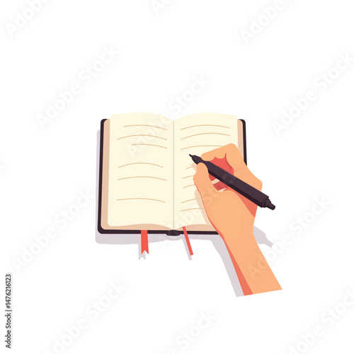 Hand writing in therapy journal on white background, mindfulness tool
