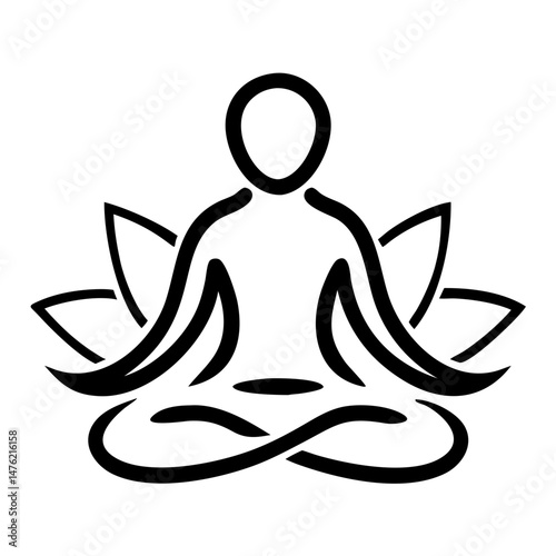 Minimal black silhouette of a person meditating in lotus position for yoga