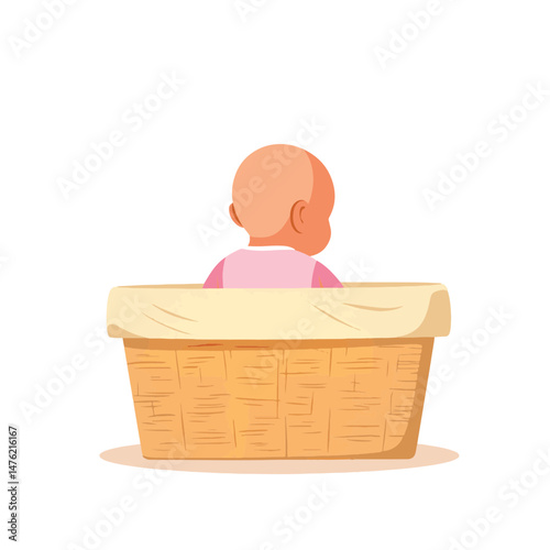 Infant sitting peacefully in laundry basket, simplicity and comfort