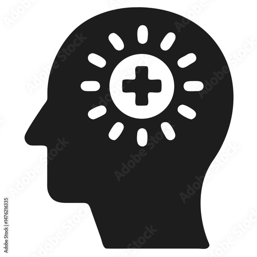 Positive thinking concept depicted in a stylized silhouette of a head