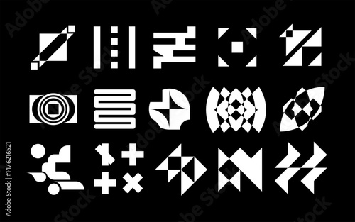 Brutalist abstract geometric shapes and grids, elements 