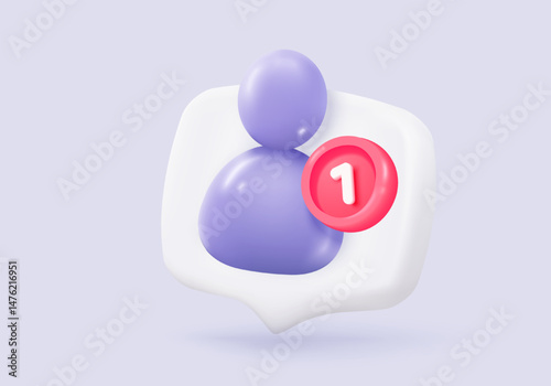 3d user profile icon or social avatar signs and business communication staff person. Identity verification success with notice alert. 3d round account manager button icon vector render illustration