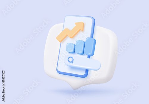 3D seo optimization icon for marketing social media. Interface for research planning web analytics strategy. 3d seo strategy buttons icon vector render illustration