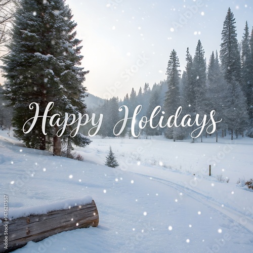 A serene winter landscape, the image conveys the warmth and spirit of the holiday season amidst a snowy scene, featuring a snowy field.