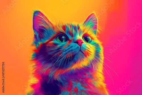 Obraz Vibrant Rainbow Cat Portrait Psychedelic Pet Art