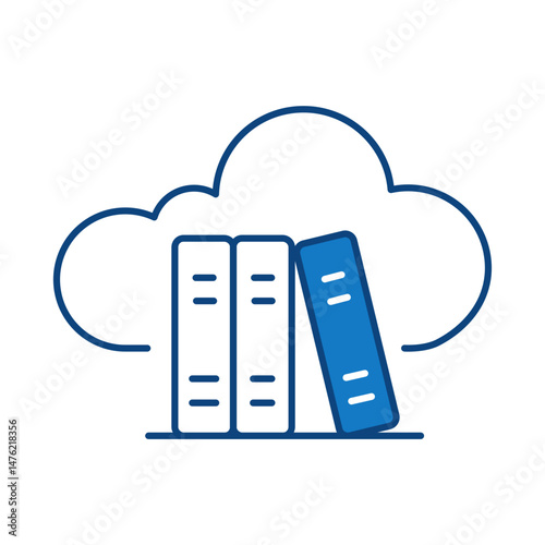 Cloud Library Blue Line Icon. E-learning, Education, Teaching, Online Study Icons Editable Stroke Vector Illustration