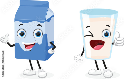 Cartoon milk glass and box characters, Isolated on white backgrounds