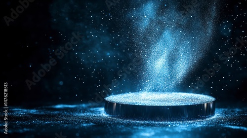 Wallpaper Mural Blue powder explosion over a dark circular platform. Torontodigital.ca