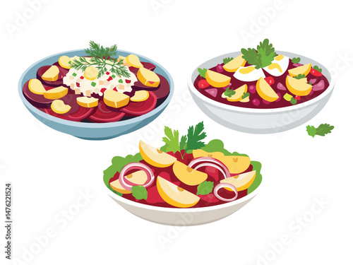 vector illustration of a german food Heringssalat (Herring Salad with Beetroot, Potatoes, and Apples)
