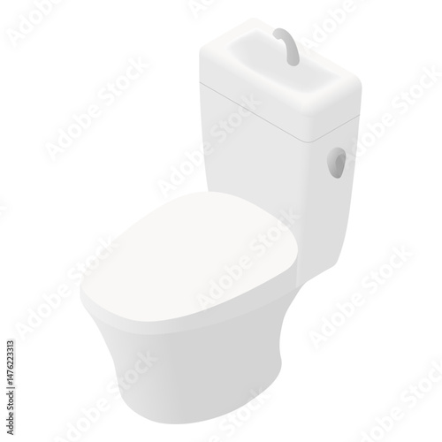 Isometric Illustration of a White Toilet with Water Tank