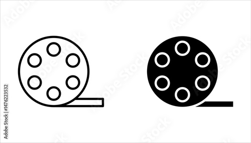 video camera film tape reel vector icon set, with white background.