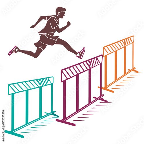Man jumping over hurdles silhouette vector illustration