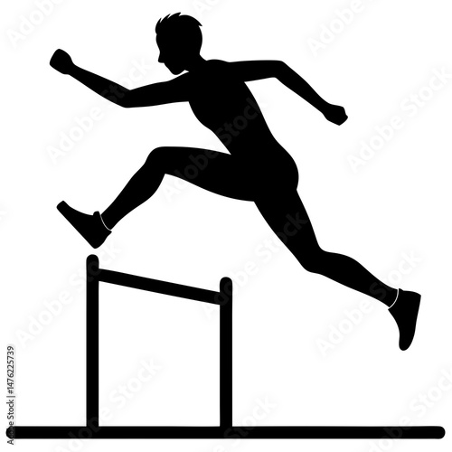 Man jumping over hurdles silhouette vector illustration