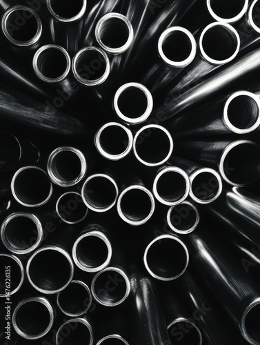 Abstract close up of metal pipes showcasing industrial design and monochrome tones in a studio setting