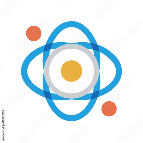 Flat Atom Icon on Black Background with Orbital Rings