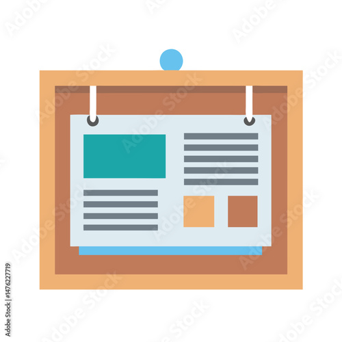 Bulletin board holding a newspaper clipping graphic illustration