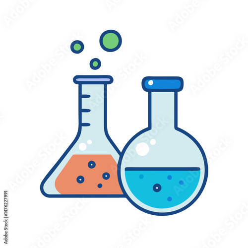 Chemistry flasks flat design illustration on black background